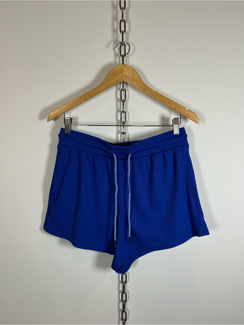 H&M Ribbed Comfy Drawstring Shorts in Cobalt Blue